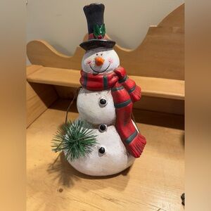 Snowman Pottery figurine with Red Scarf